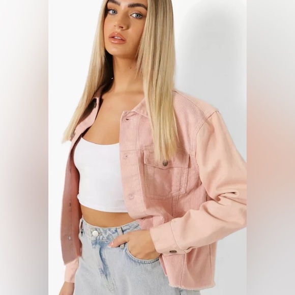 Boohoo Jackets & Blazers - Boohoo Women’s Mixed Corduroy Pink Denim Jacket NWT Size 12